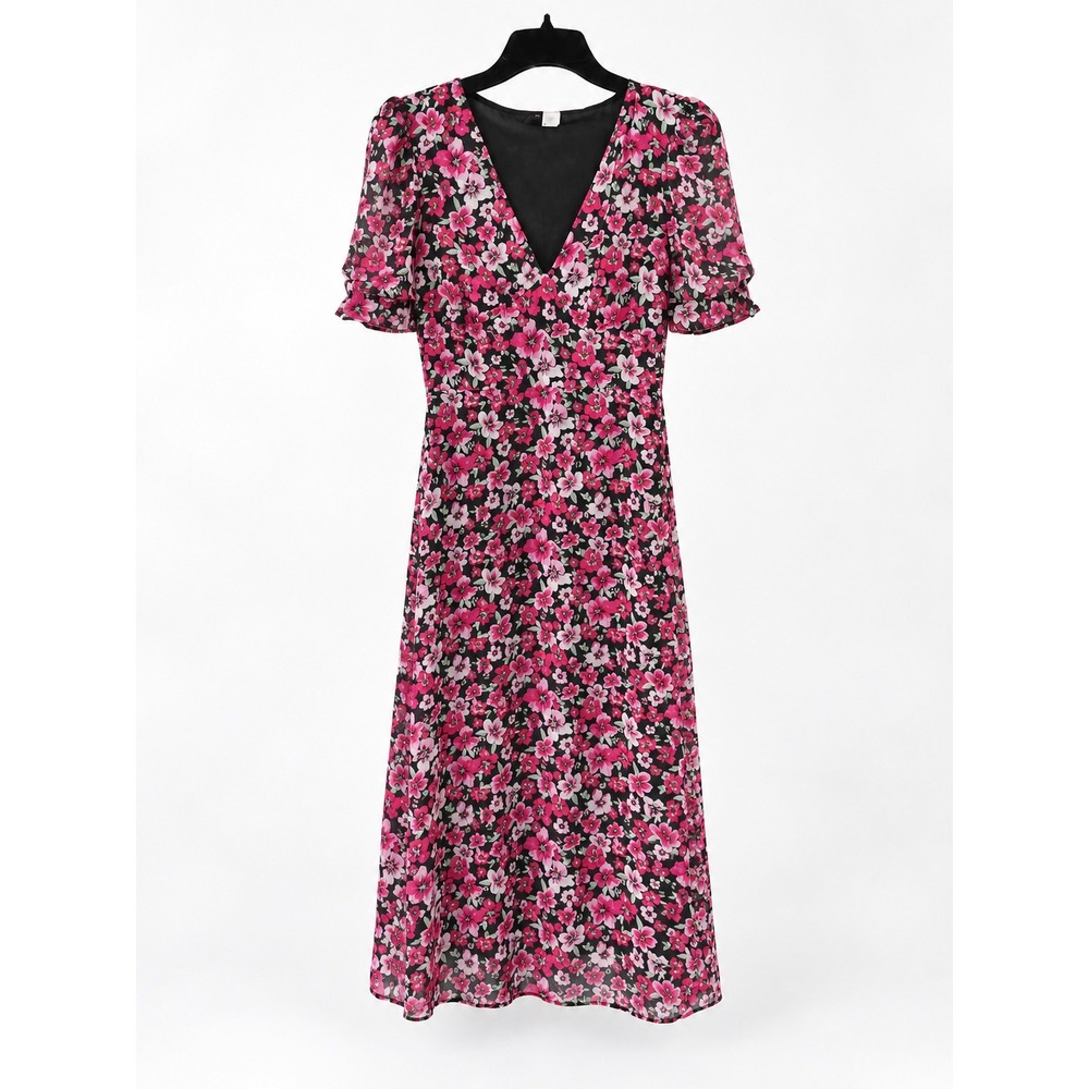 Dark Floral Coquette H&M Divided Pink Black Fit & Flare Dress XXS